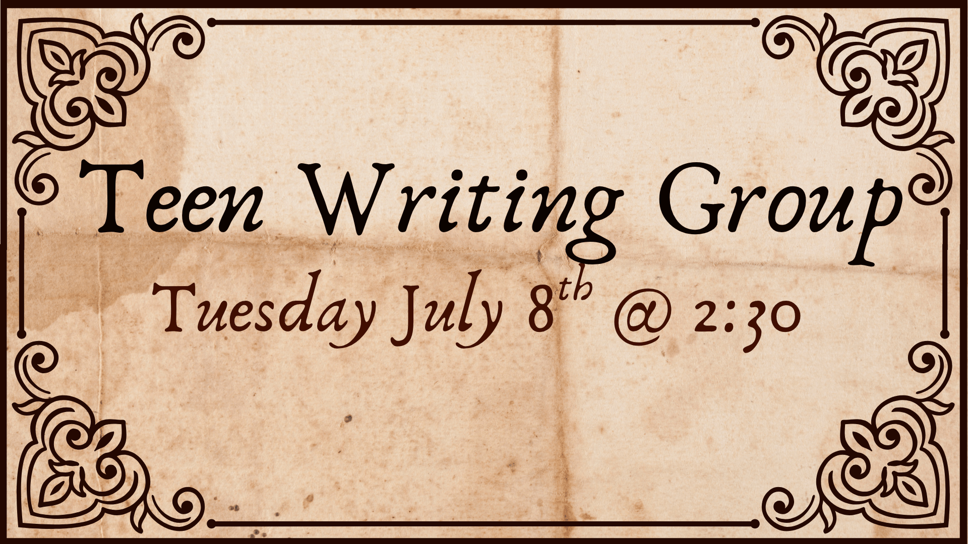Teen Writing Group July 8th at 2:30pm
