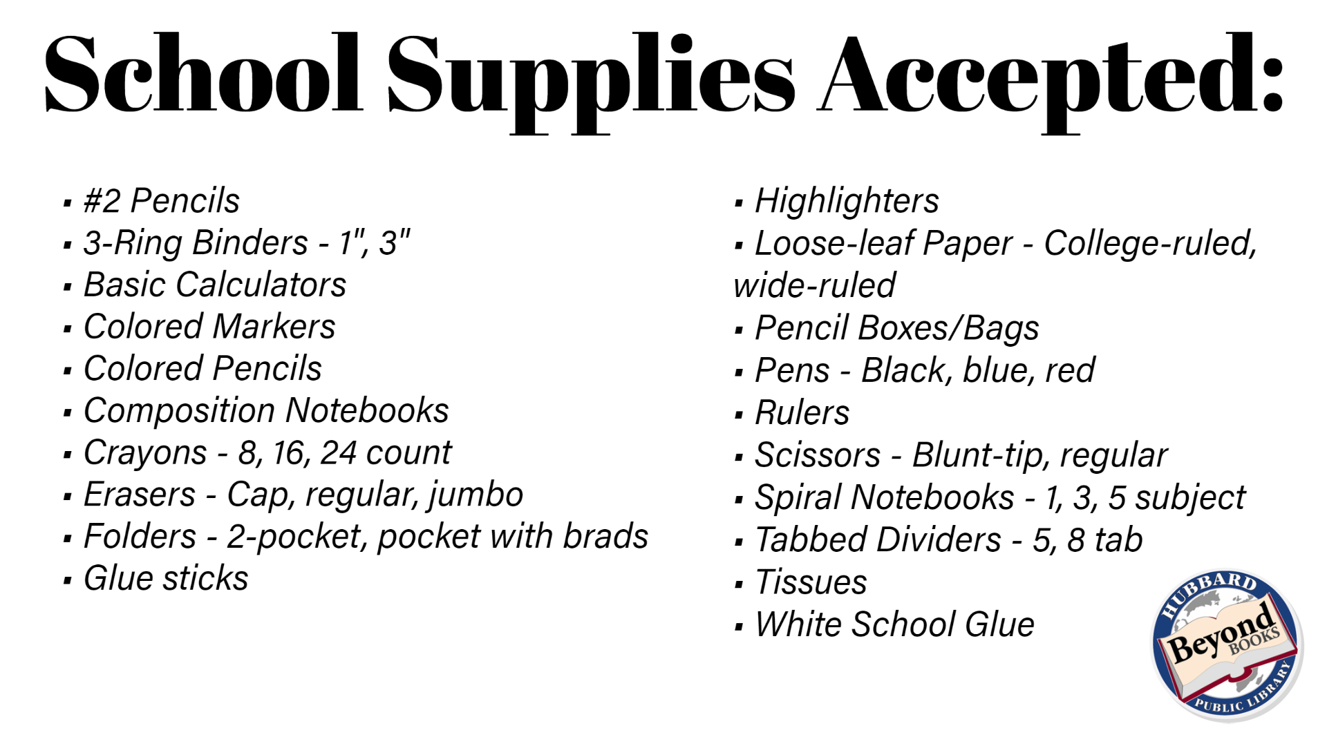 supply list for school drive